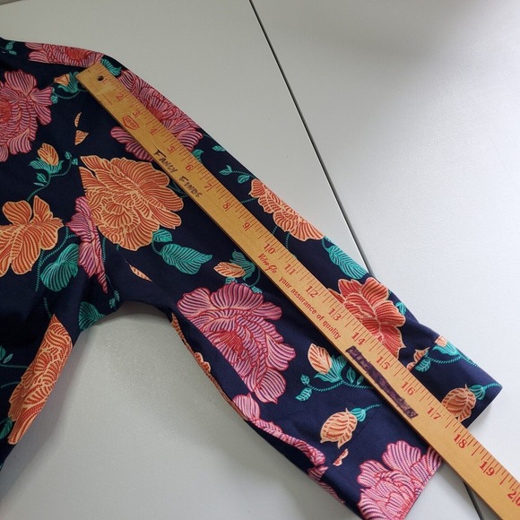 Chico’s Women Shirt Size 2 US 12 Floral Button Up 3/4 Sleeve Navy Orange Pink - Picture 11 of 12